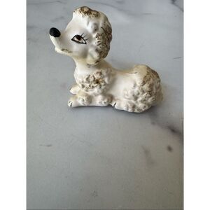 Vintage spaghetti poodle dog white golden ceramic miniature home decor